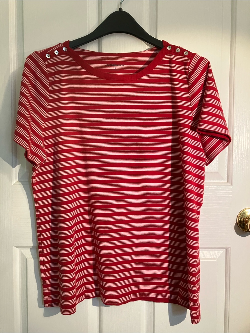 croft & barrow Red and White Striped Short-Sleeve Tee with Shoulder Buttons